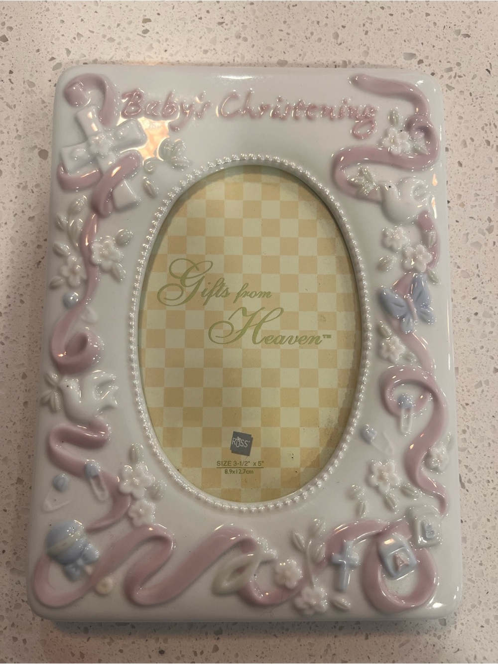 Baby Christening Pink & White Ceramic Photo Frame